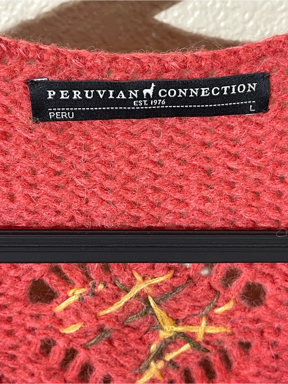 Peruvian Connection Red Embroidered Wrap Cardigan with Tassel Tie - Picture 3 of 6